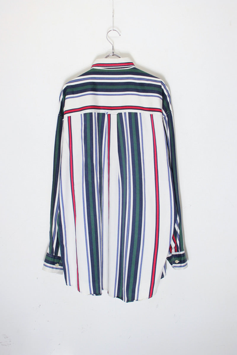 90'S L/S COTTON TWILL BD STRIPE SHIRT / WHITE/RED [SIZE: L USED]