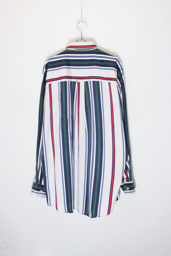 90'S L/S COTTON TWILL BD STRIPE SHIRT / WHITE/RED [SIZE: L USED]