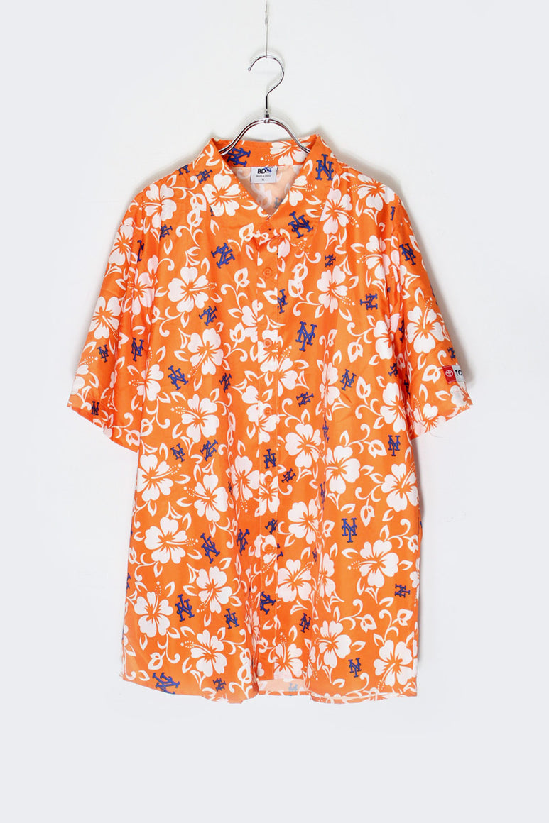 S/S NY METS NYLON SHIRT / ORANGE/BLUE [SIZE: XL USED]