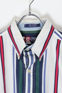 90'S L/S COTTON TWILL BD STRIPE SHIRT / WHITE/RED [SIZE: L USED]