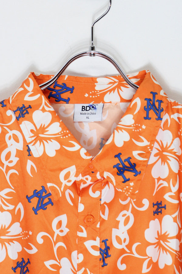 S/S NY METS NYLON SHIRT / ORANGE/BLUE [SIZE: XL USED]
