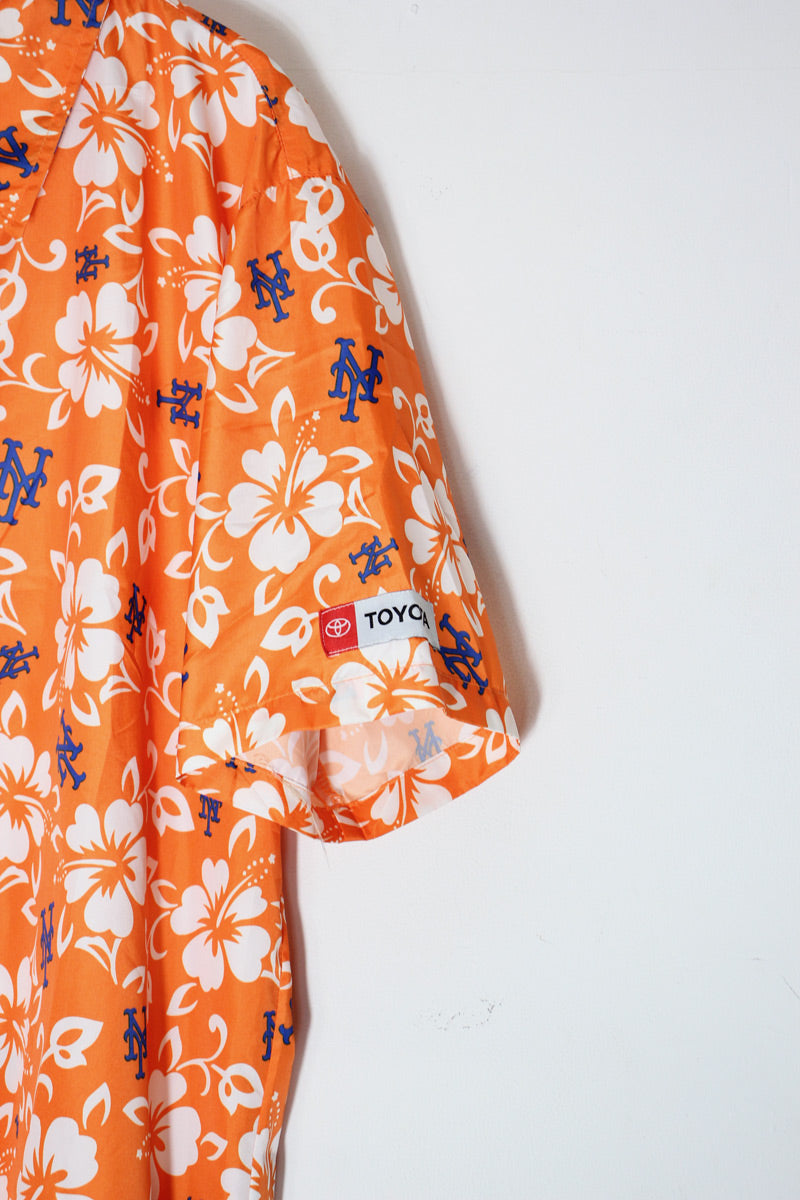 S/S NY METS NYLON SHIRT / ORANGE/BLUE [SIZE: XL USED]