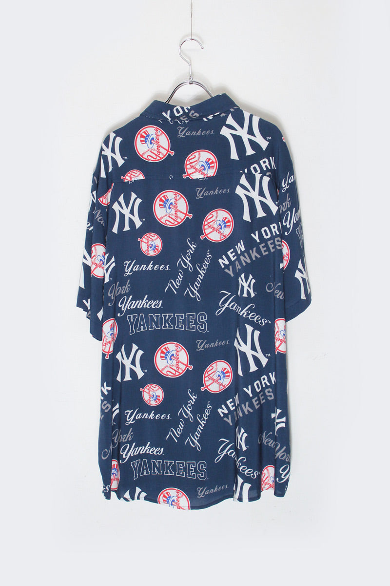 S/S NY YANKEES RAYON SHIRT / NAVY [SIZE: L equivalent USED]
