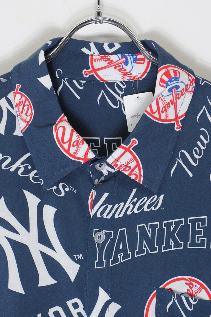S/S NY YANKEES RAYON SHIRT / NAVY [SIZE: L equivalent USED]