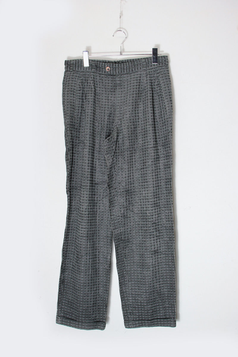 90'S TUCK CHECK CORDUROY PANTS / GREY [SIZE: W30 equivalent USED]