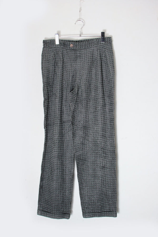 90'S TUCK CHECK CORDUROY PANTS / GREY [SIZE: W30 equivalent USED]