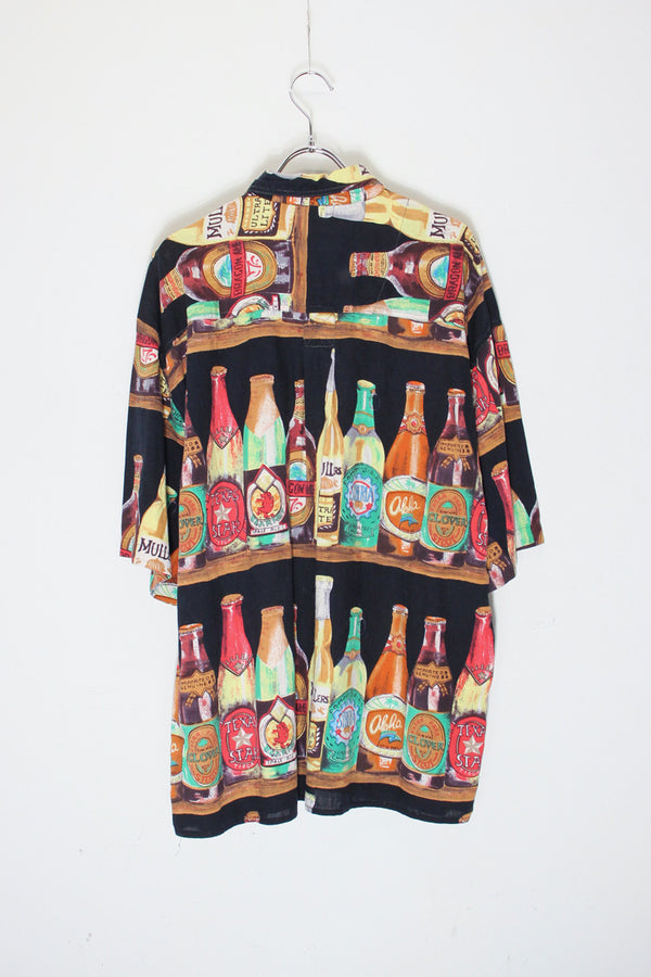 90'S S/S BEER PATTERN SHIRT / BLACK [SIZE: XL USED]