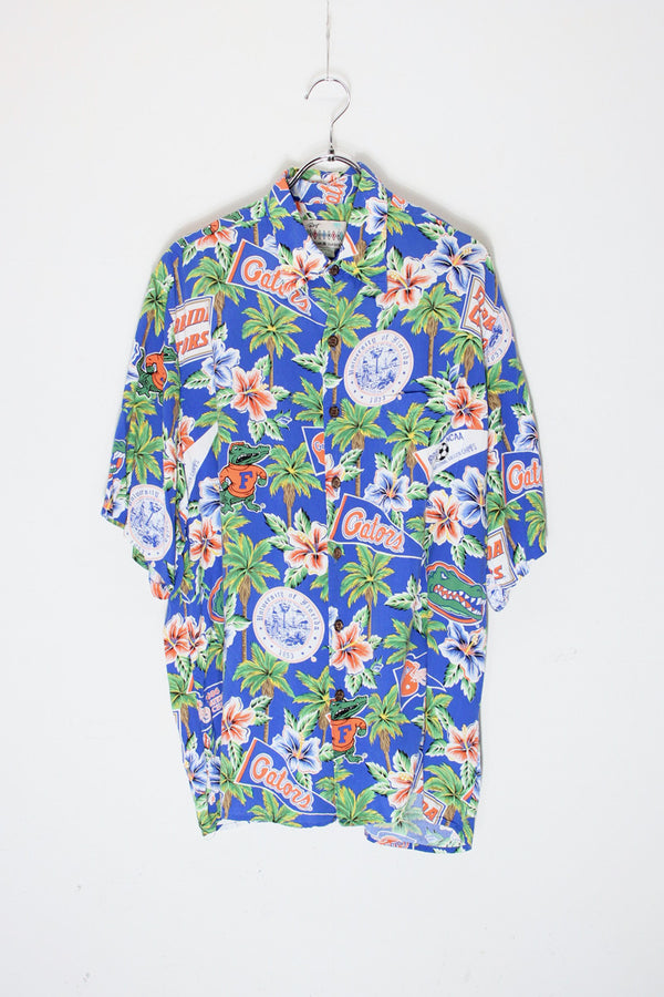 MADE IN HAWAII S/S FLORIDA UNIVERSITY RAYON HAWAIIAN SHIRT / BLUE [SIZE: M USED]