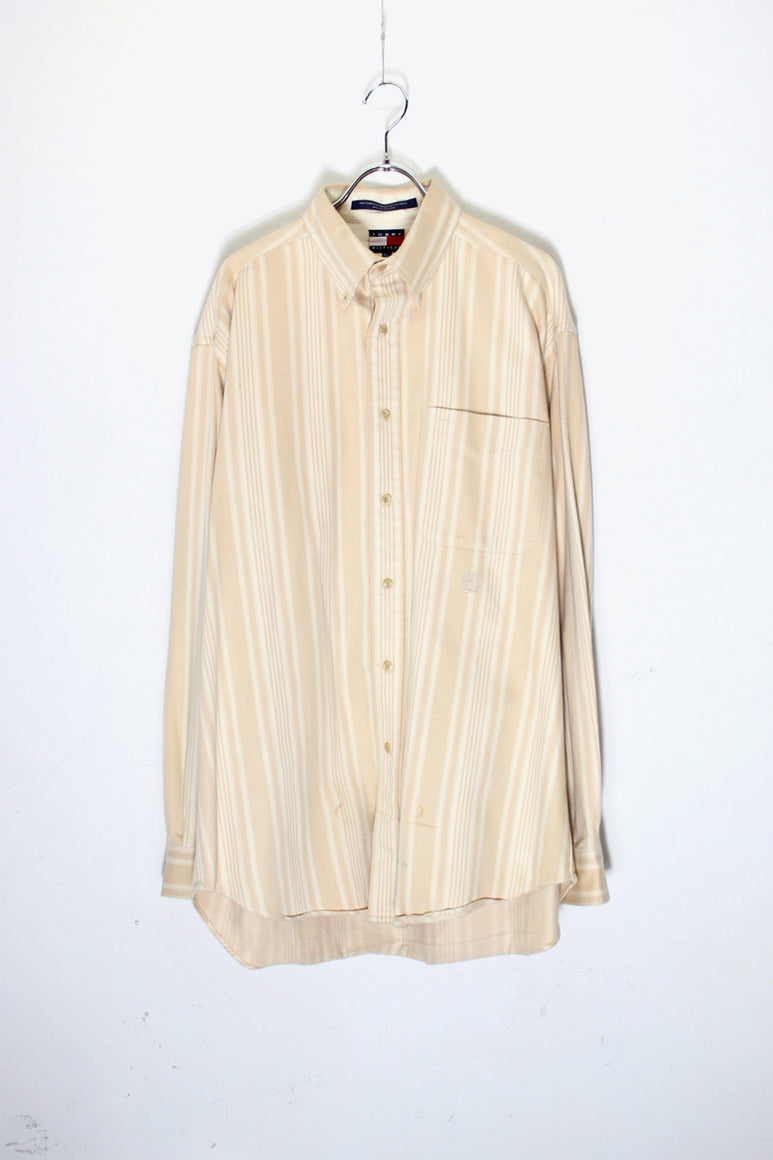 90'S COTTON TWILL STRIPE BD SHIRT / BEIGE/WHITE [SIZE: M USED]