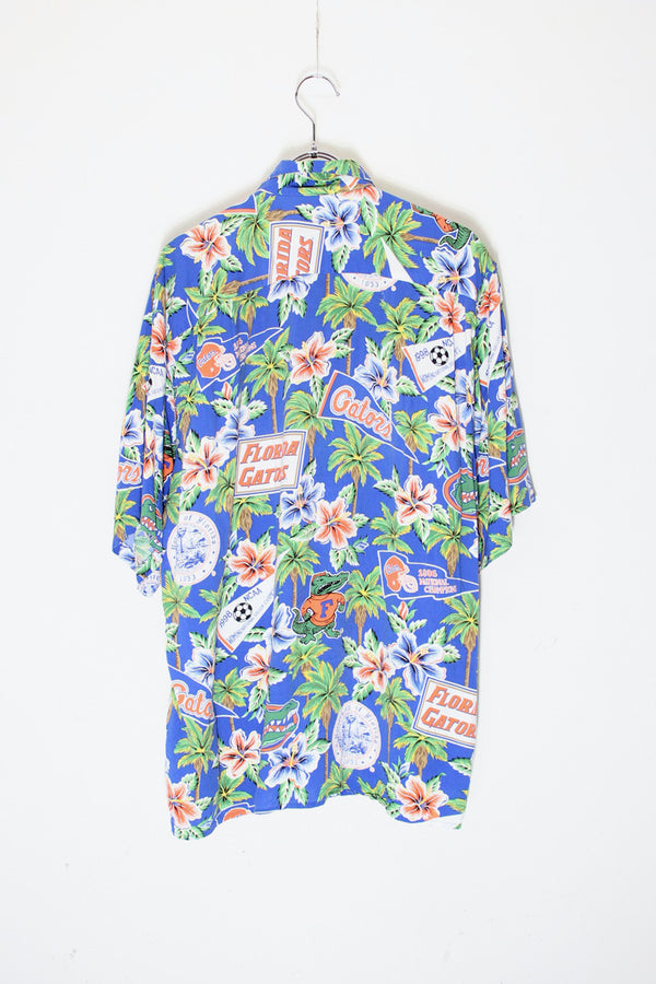 MADE IN HAWAII S/S FLORIDA UNIVERSITY RAYON HAWAIIAN SHIRT / BLUE [SIZE: M USED]