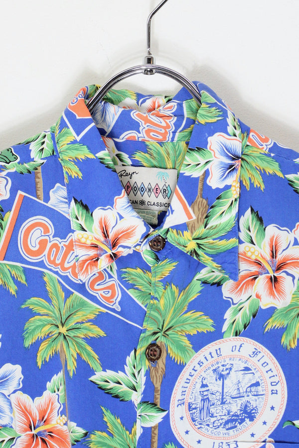 MADE IN HAWAII S/S FLORIDA UNIVERSITY RAYON HAWAIIAN SHIRT / BLUE [SIZE: M USED]