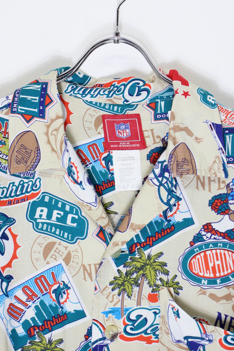 S/S NFL DOLPHINS RAYON SHIRT / BEIGE/TURQUOISE [SIZE: M USED]