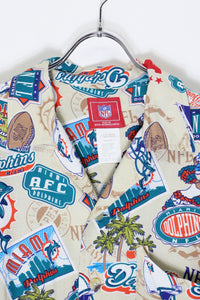 S/S NFL DOLPHINS RAYON SHIRT / BEIGE/TURQUOISE [SIZE: M USED]