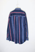 画像をギャラリービューアに読み込む, 90&#39;S L/S COTTON TWILL BD STRIPE SHIRT / NAVY/RED [SIZE: XL USED]
