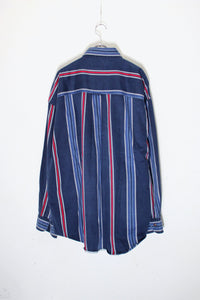 90'S L/S COTTON TWILL BD STRIPE SHIRT / NAVY/RED [SIZE: XL USED]