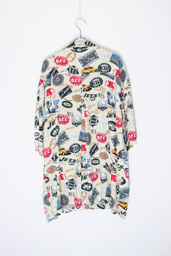 90'S S/S NFL NEW YORK JETS RAYON SHIRT / BEIGE [SIZE: XL USED]