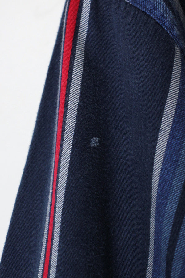 90'S L/S COTTON TWILL BD STRIPE SHIRT / NAVY/RED [SIZE: XL USED]