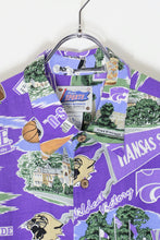 画像をギャラリービューアに読み込む, 90&#39;S S/S KANSAS STATE UNIVERSITY PATTEN RAYON SHIRT / PURPLE [SIZE: L USED]
