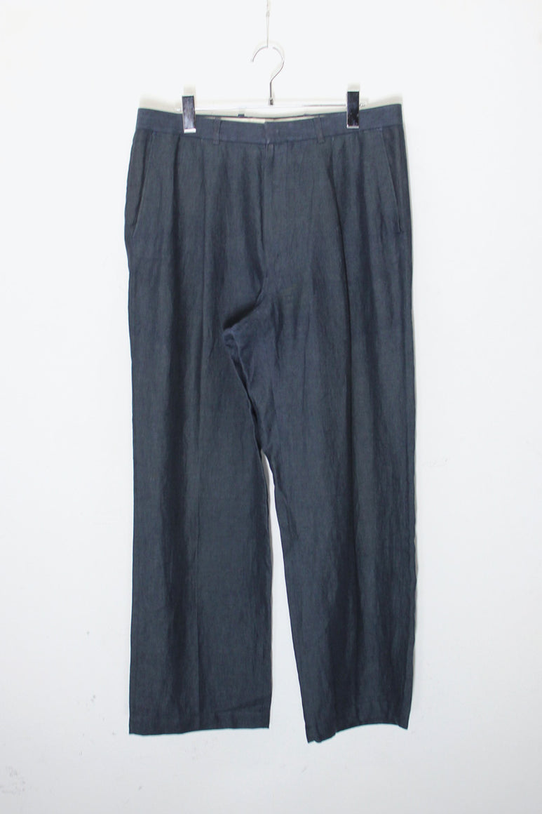 MADE IN ROMANIA LINEN TUCK SLACKS PANTS / NAVY [SIZE: 34 USED]