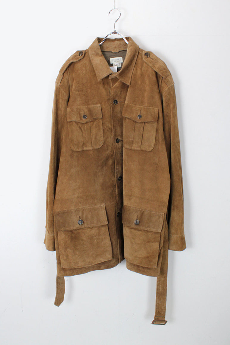 MADE IN USA 90'S SUEDE BELTED JACKET / BROWN BEIGE [SIZE: XL USED]