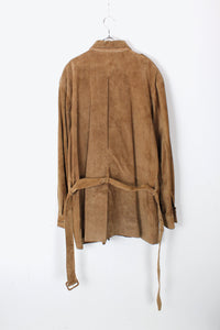 MADE IN USA 90'S SUEDE BELTED JACKET / BROWN BEIGE [SIZE: XL USED]