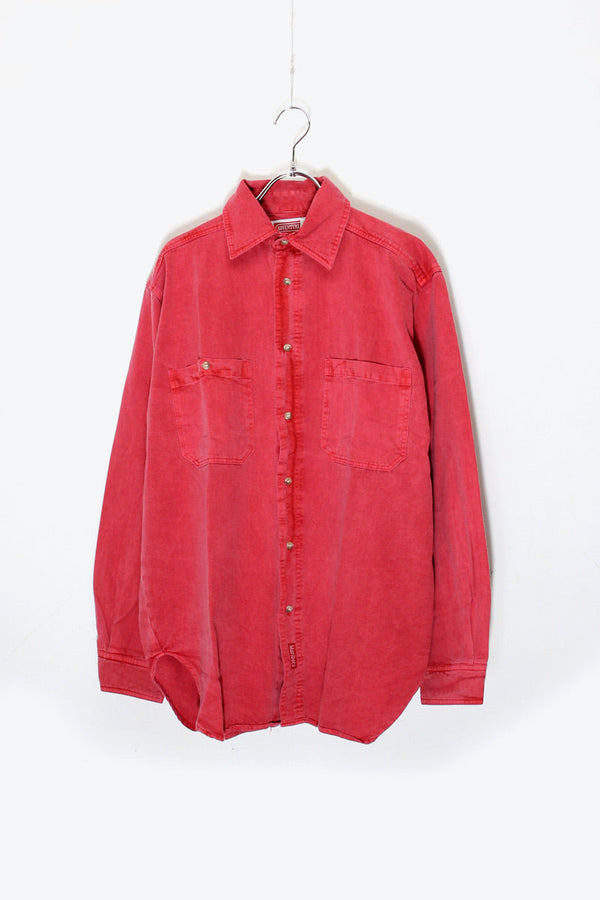 MADE IN USA 95'S L/S WASHED COTTON TWILL SHIRT / FADED RED [SIZE: S DEADSTOCK/NOS]