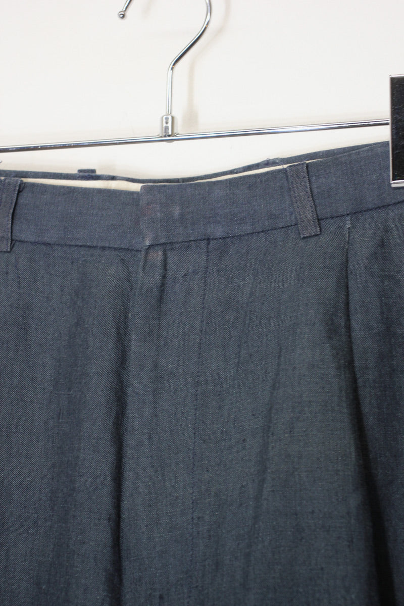 MADE IN ROMANIA LINEN TUCK SLACKS PANTS / NAVY [SIZE: 34 USED]