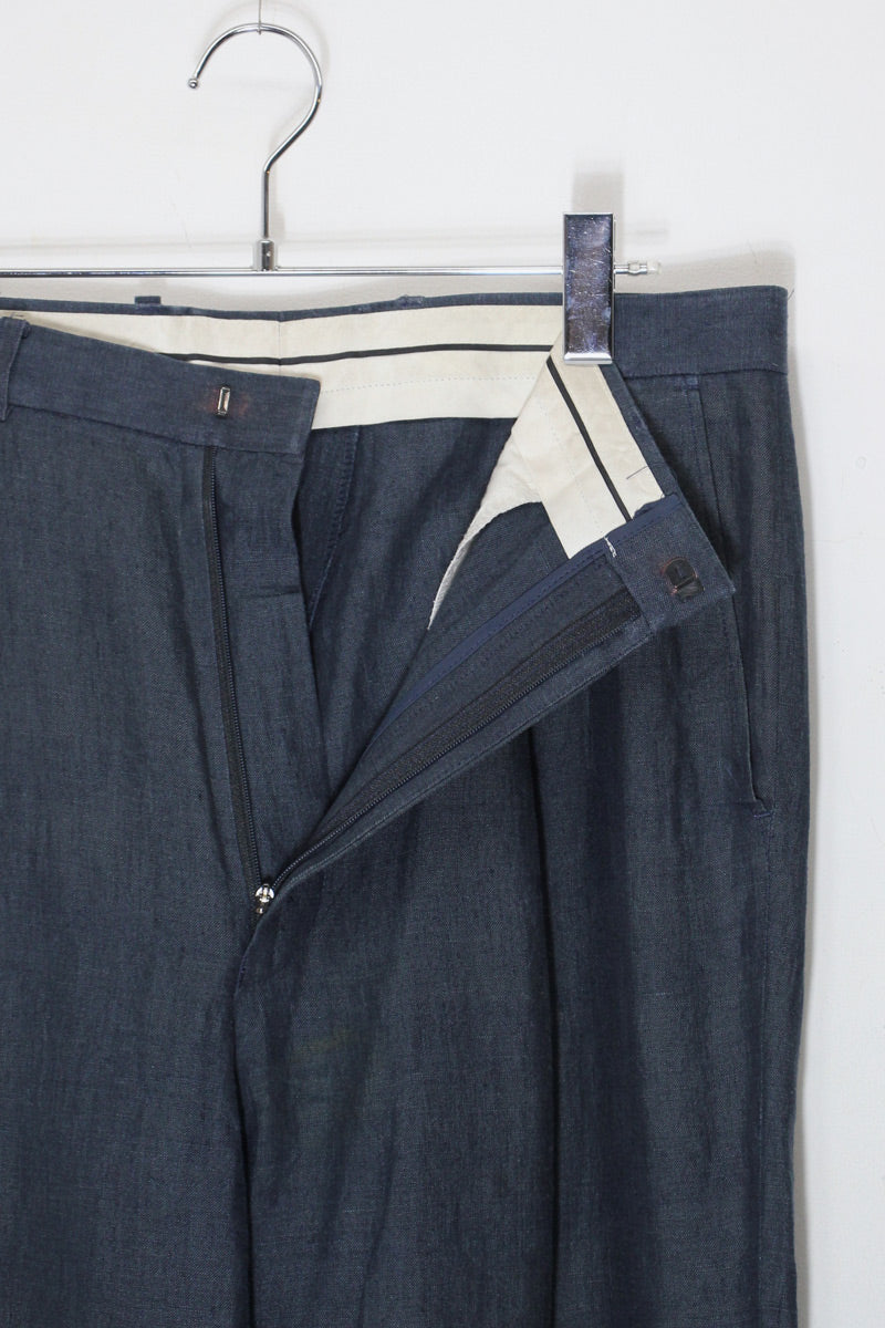 MADE IN ROMANIA LINEN TUCK SLACKS PANTS / NAVY [SIZE: 34 USED]