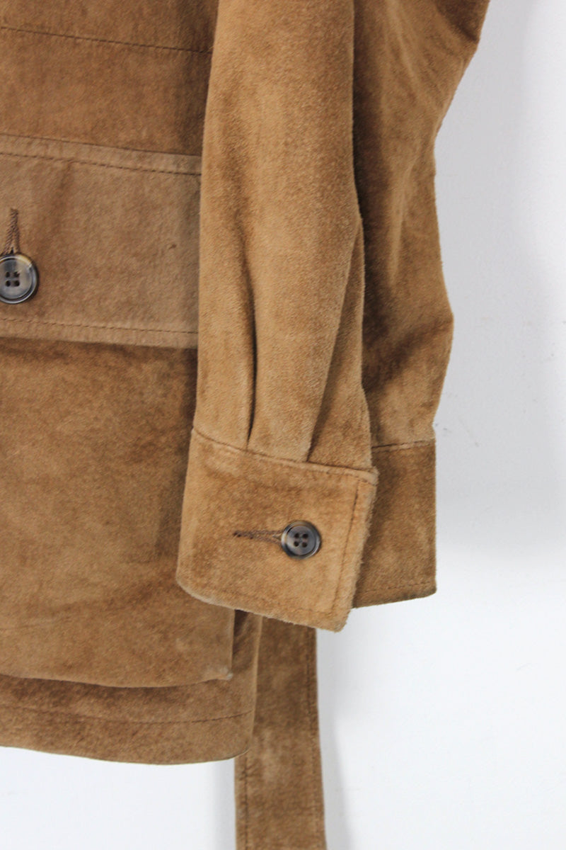 MADE IN USA 90'S SUEDE BELTED JACKET / BROWN BEIGE [SIZE: XL USED]