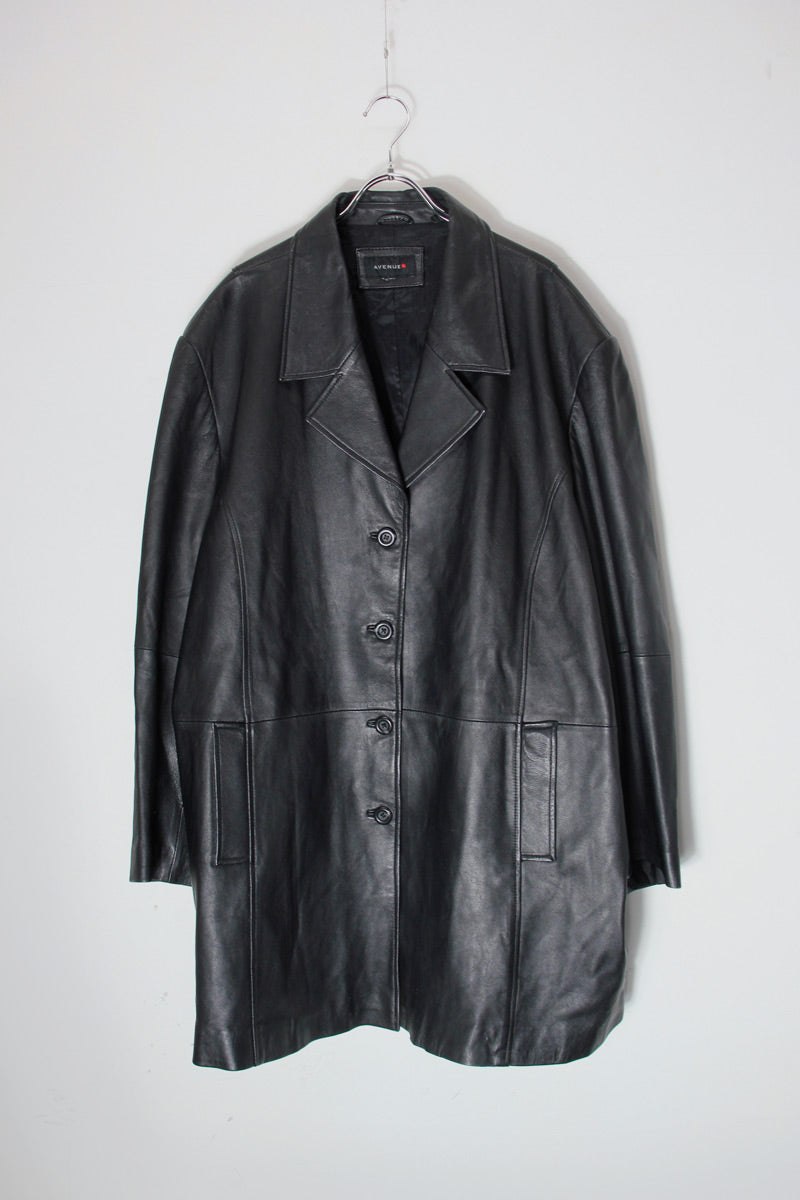 LEATHER MIDDLE COAT / BLACK [SIZE: XL相当 USED]