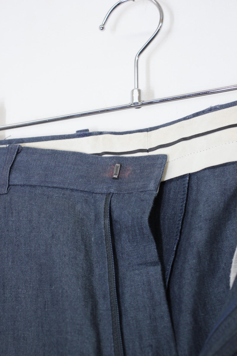 MADE IN ROMANIA LINEN TUCK SLACKS PANTS / NAVY [SIZE: 34 USED]