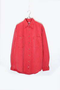 MADE IN USA 92'S L/S WASHED COTTON TWILL SHIRT / FADED RED [SIZE: S DEADSTOCK/NOS]