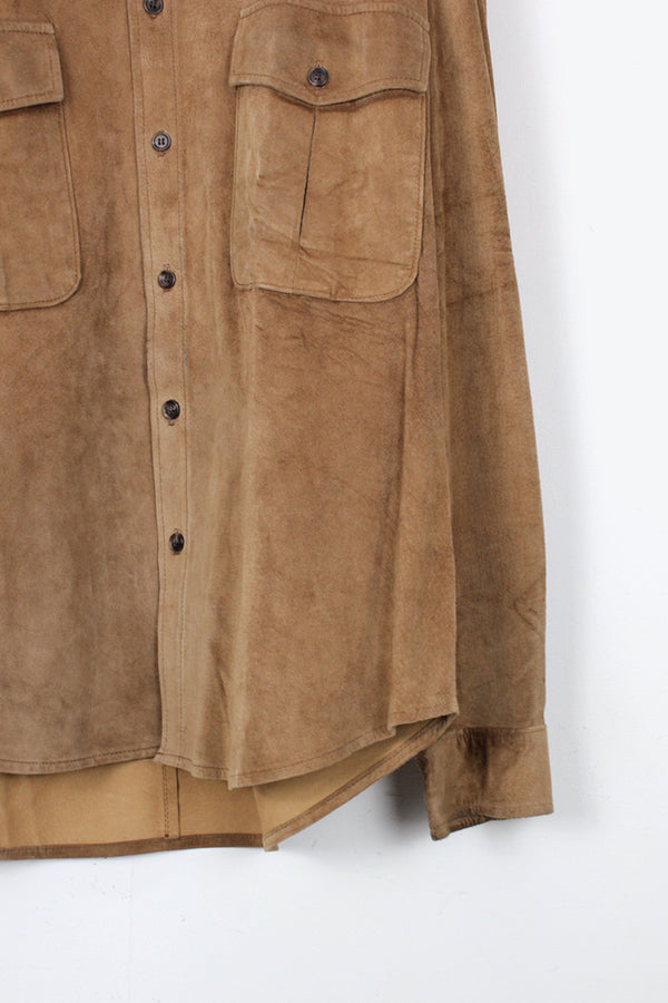 MADE IN USA 90'S SUEDE L/S SHIRT JACKET / BROWN BEIGE [SIZE: XL USED]