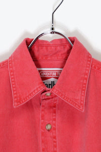 MADE IN USA 92'S L/S WASHED COTTON TWILL SHIRT / FADED RED [SIZE: S DEADSTOCK/NOS]