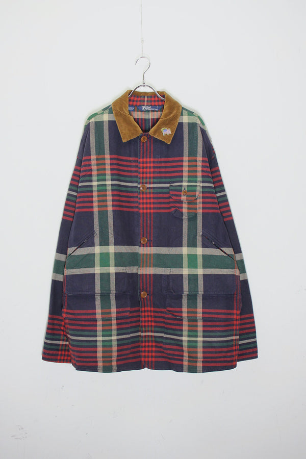 80'S CHECK HUNTING JACKET W/BADGE / NAVY［ SIZE: XL USED ]