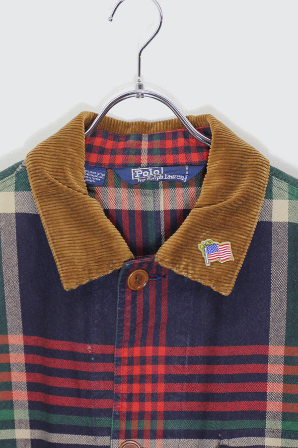 80'S CHECK HUNTING JACKET W/BADGE / NAVY［ SIZE: XL USED ]
