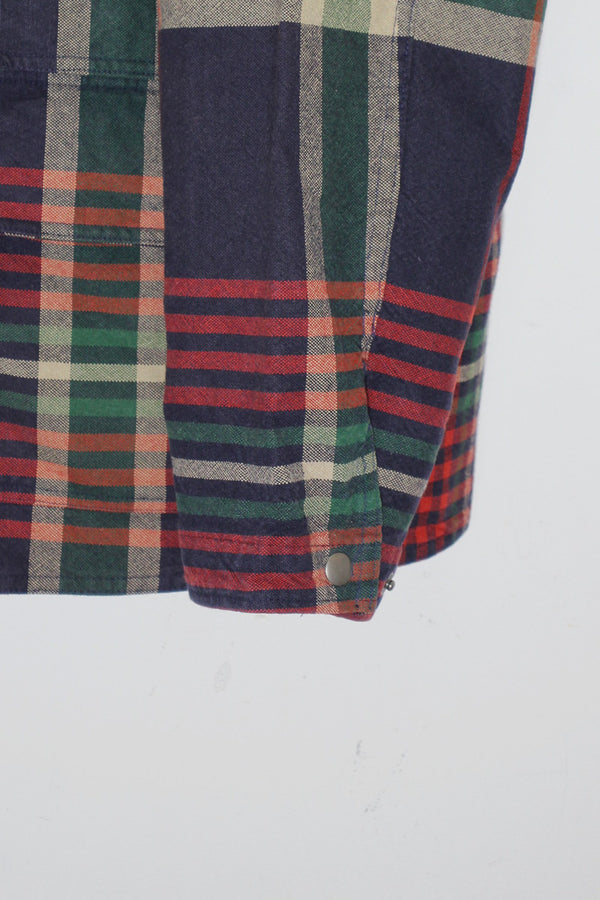 80'S CHECK HUNTING JACKET W/BADGE / NAVY［ SIZE: XL USED ]
