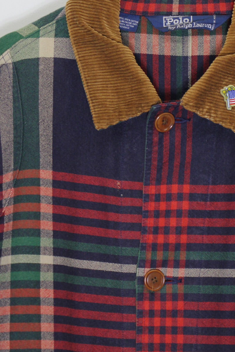 80'S CHECK HUNTING JACKET W/BADGE / NAVY［ SIZE: XL USED ]