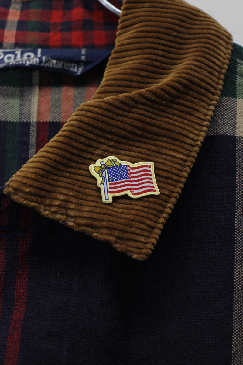 80'S CHECK HUNTING JACKET W/BADGE / NAVY［ SIZE: XL USED ]