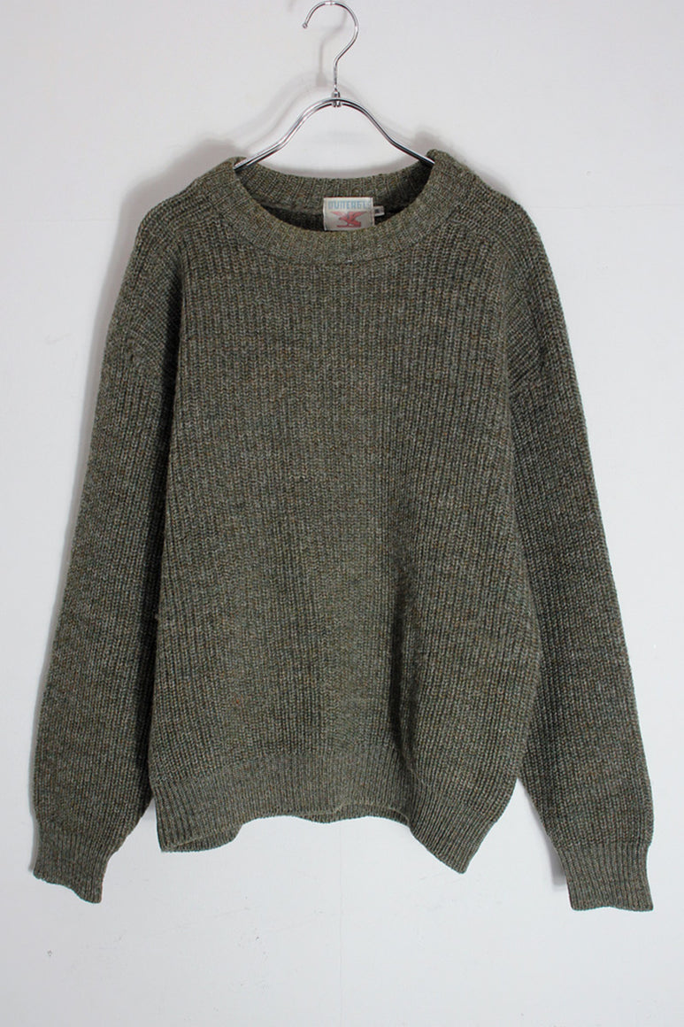 MADE IN ENGLAND 90'S MELANGE WOOL KNIT SWEATER / KHAKI MELANGE [SIZE: M USED]
