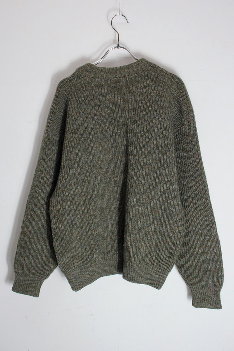 MADE IN ENGLAND 90'S MELANGE WOOL KNIT SWEATER / KHAKI MELANGE [SIZE: M USED]