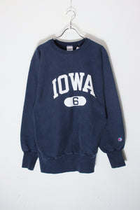 MADE IN MEXICO 90'S IOWA UNIVERSITY REVERSE WEAVE SWEATSHIRT / NAVY [SIZE:  L USED]