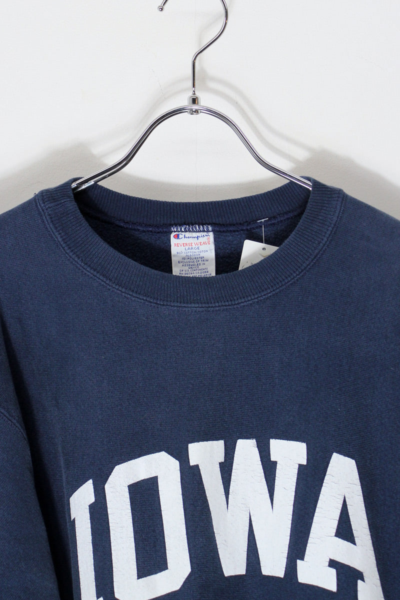 MADE IN MEXICO 90'S IOWA UNIVERSITY REVERSE WEAVE SWEATSHIRT / NAVY [SIZE: L USED]