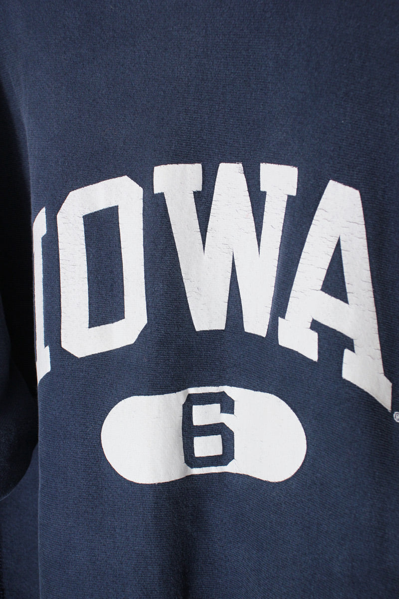 MADE IN MEXICO 90'S IOWA UNIVERSITY REVERSE WEAVE SWEATSHIRT / NAVY [SIZE: L USED]