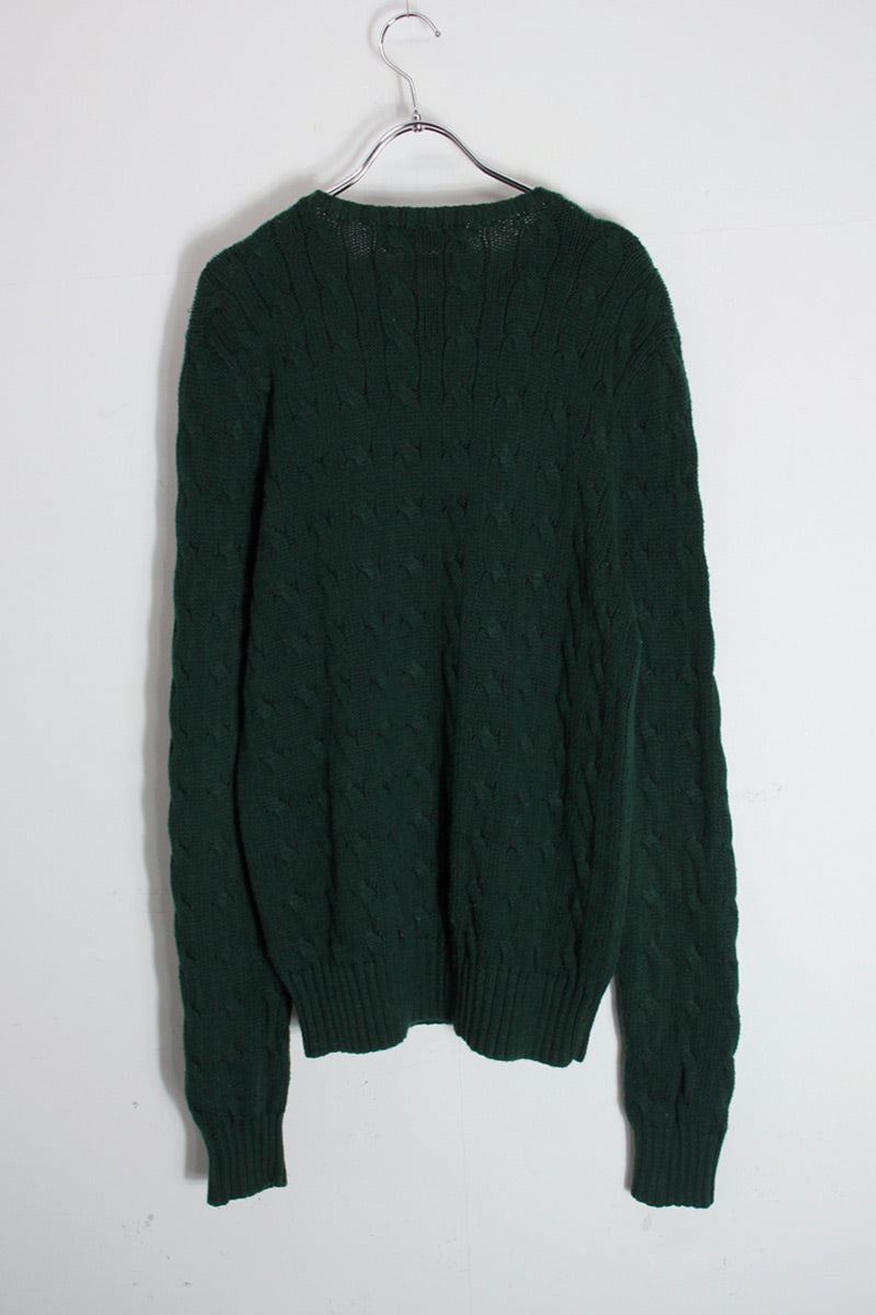 90'S ONE POINT CABLE COTTON KNIT / GREEN [SIZE: L USED]