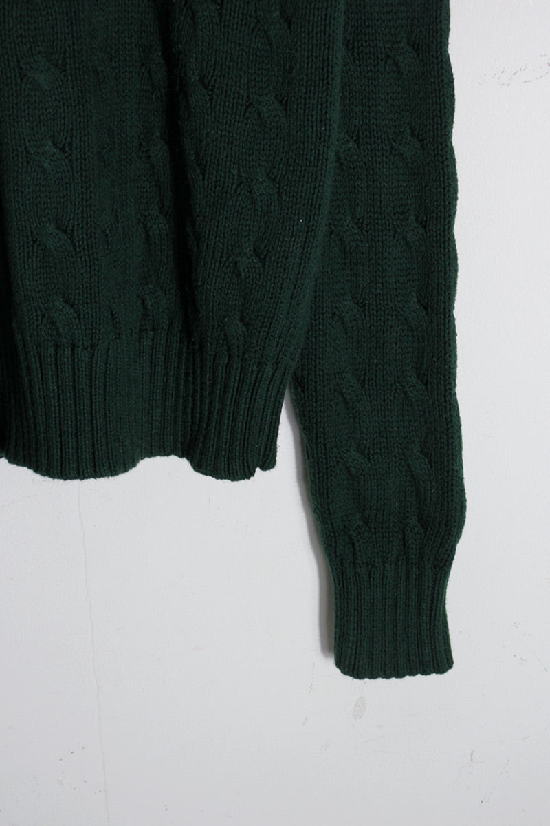 90'S ONE POINT CABLE COTTON KNIT / GREEN [SIZE: L USED]