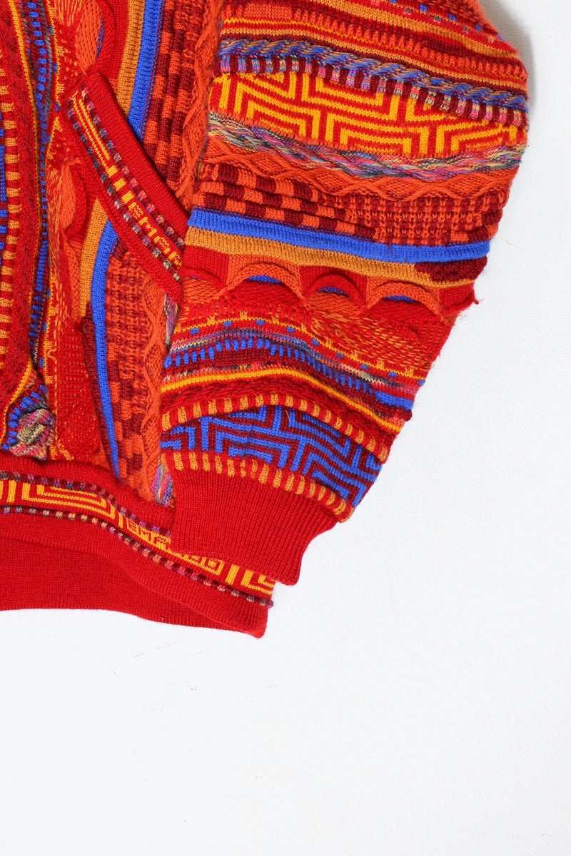 90'S WOOL HI-NECK 3D ZIP KNIT JACKET / RED [SIZE: XS USED]