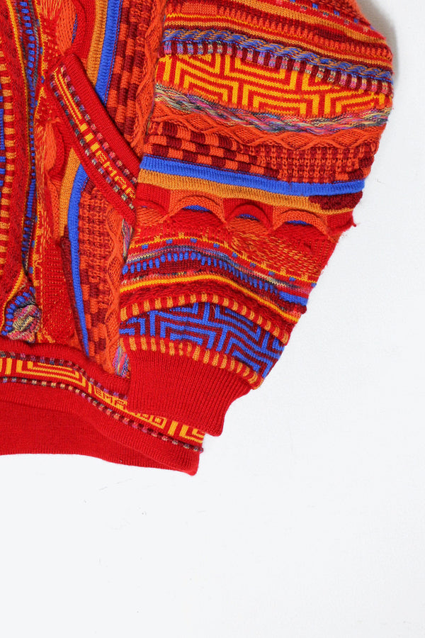 90'S WOOL HI-NECK 3D ZIP KNIT JACKET / RED [SIZE: XS USED]