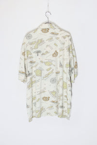 S/S ISLAND PATTERN RAYON OPEN COLLAR SHIRT / BEIGE [SIZE: L USED]