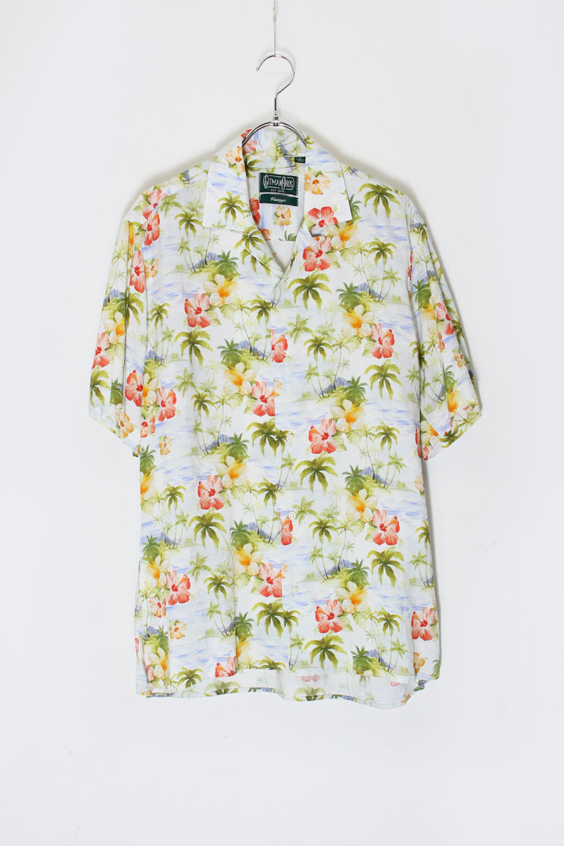MADE IN USA S/S OPEN COLLAR VISCOSE HAWAIIAN SHIRT / LIGHT BLUE MULTI [SIZE: S DEADSTOCK/NOS]